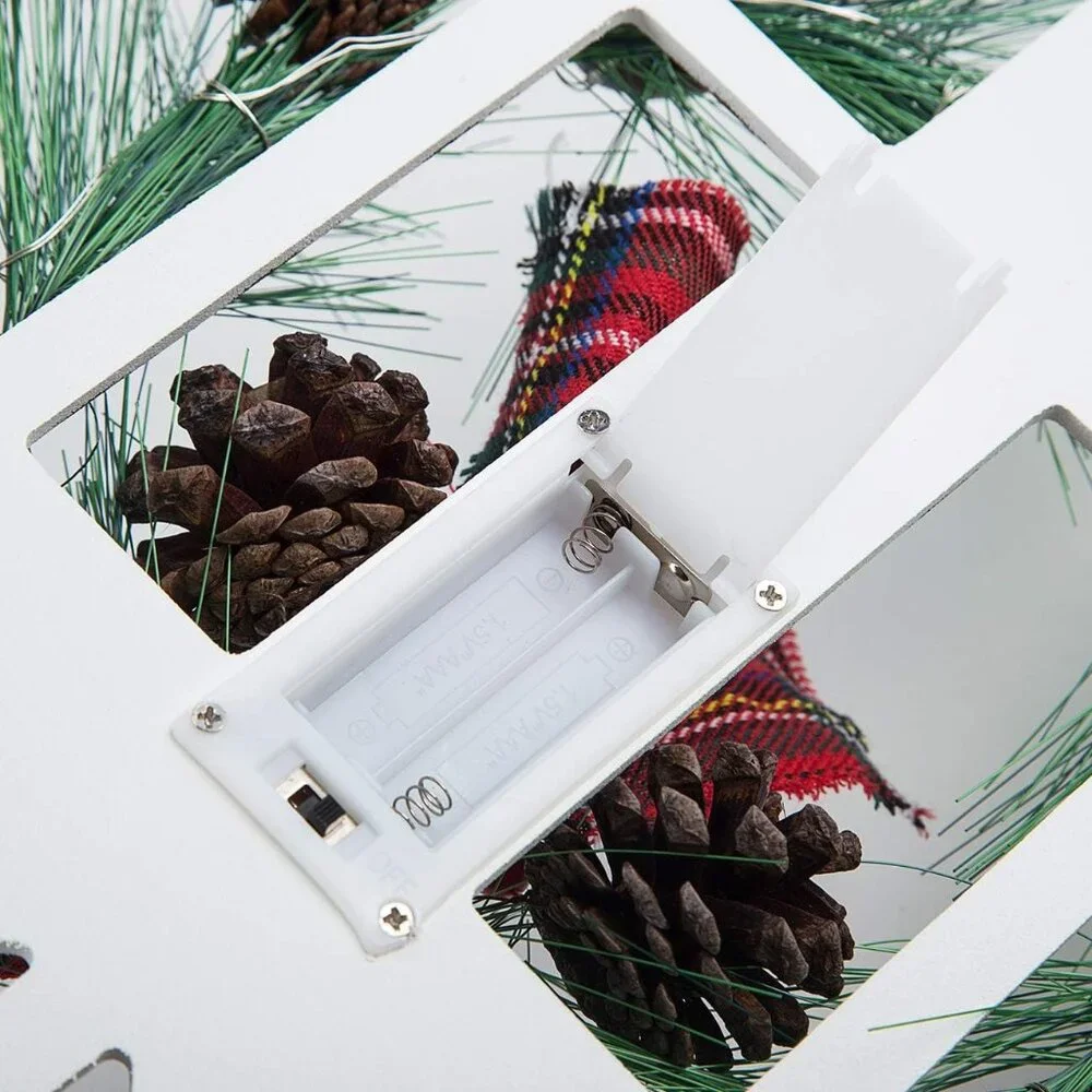 LED Wooden Christmas Wreath Wall Hanging for Elegant Holiday Decor | 16.5
